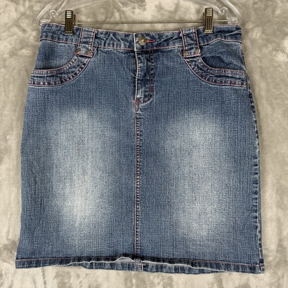 Soho Jeans Womens‎ Denim Skirt Blue Pink Stitching A Line Mini Size 8